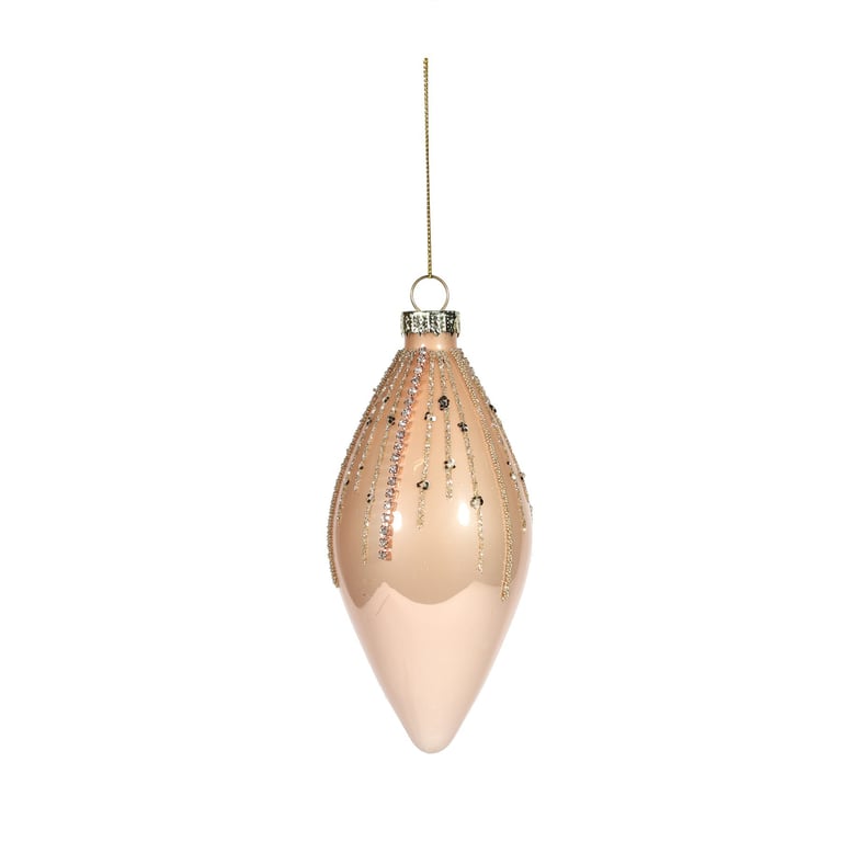 Pink Glass Bauble with Glitter Drops - Holiday Decoration & Home Decor Ornament