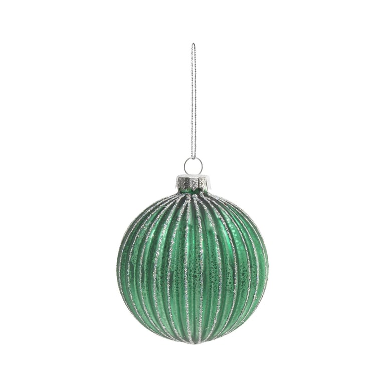 Green Glitter Stripe Glass Bauble - Elegant Home Decor Ornament