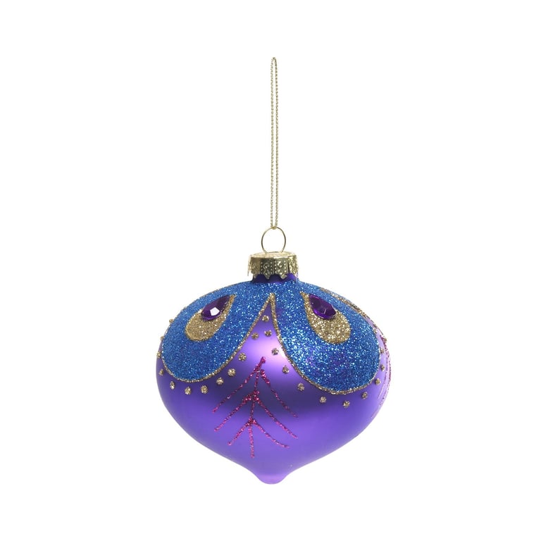 Purple and Blue Glass Droplet Bauble - Elegant Home Decor Ornament for Christmas and Year-Round Use