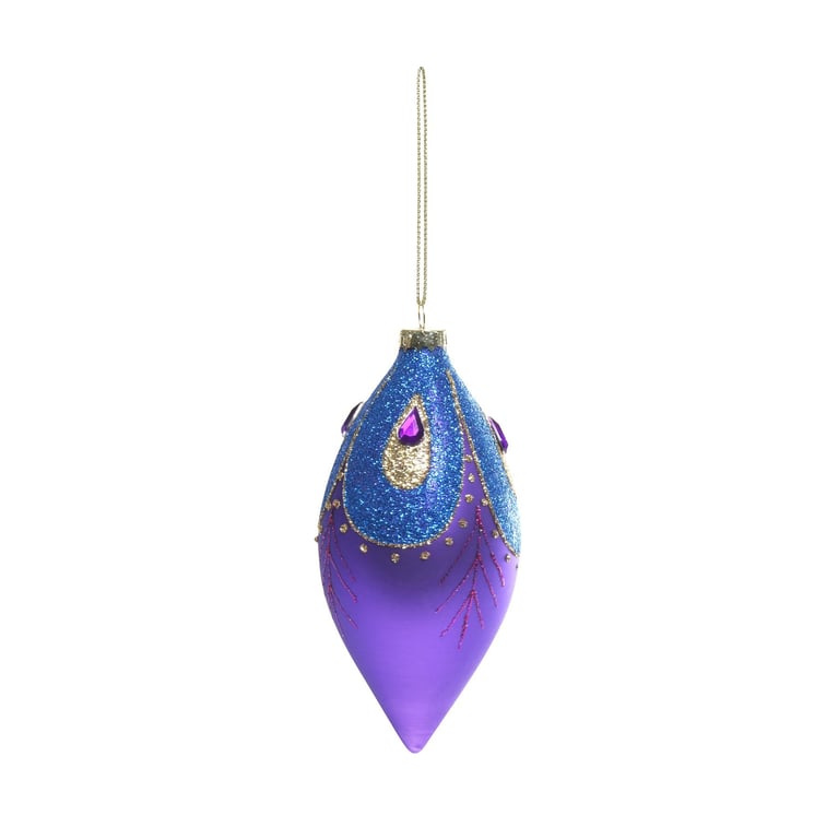 Purple Glass Droplet Bauble - Elegant Blue Accent Home Decor Ornament