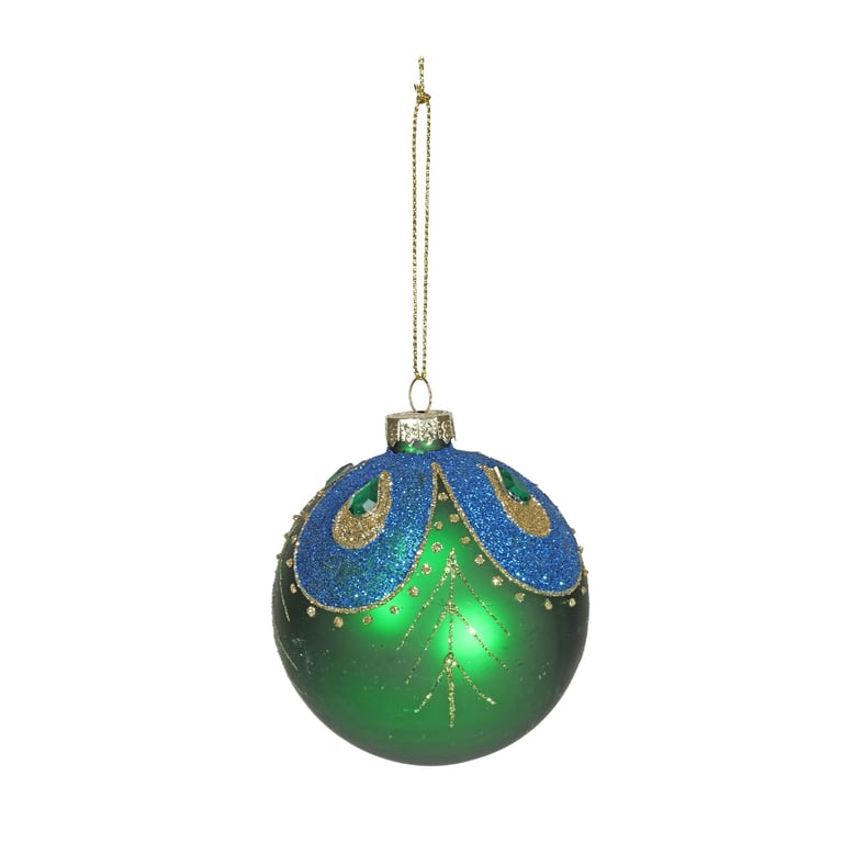 8cm Glass Green and Blue Bauble - Christmas Decoration Home Decor Accessory