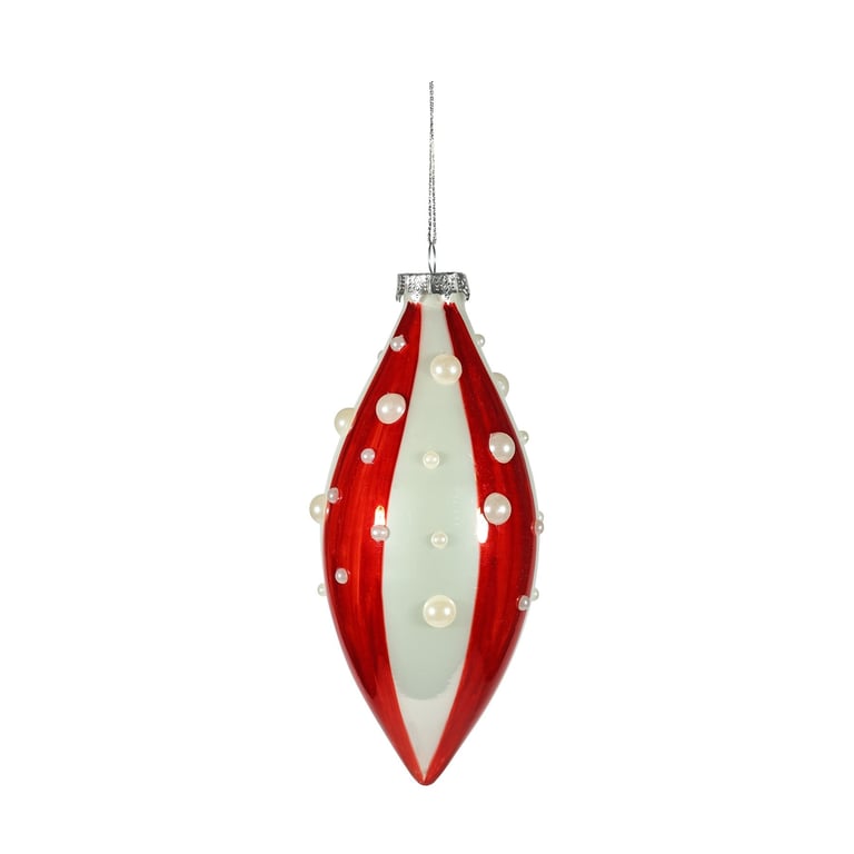 Candyland Teardrop Glass Bauble - Red and White Home Decor Christmas Ornament Decoration