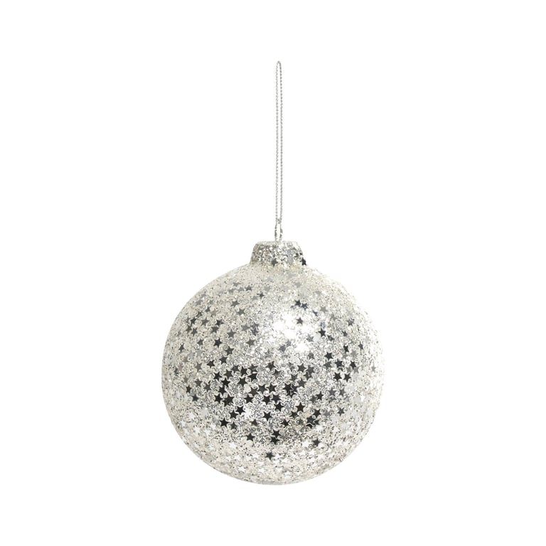 Silver Star Glass Bauble 8cm - Elegant Home Decor Christmas Ornament Decoration