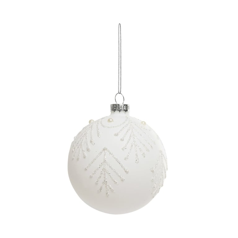 Winter Wonderland Glitter Leaves Bauble - Festive Home Decoration Ornament for Christmas Holiday Season