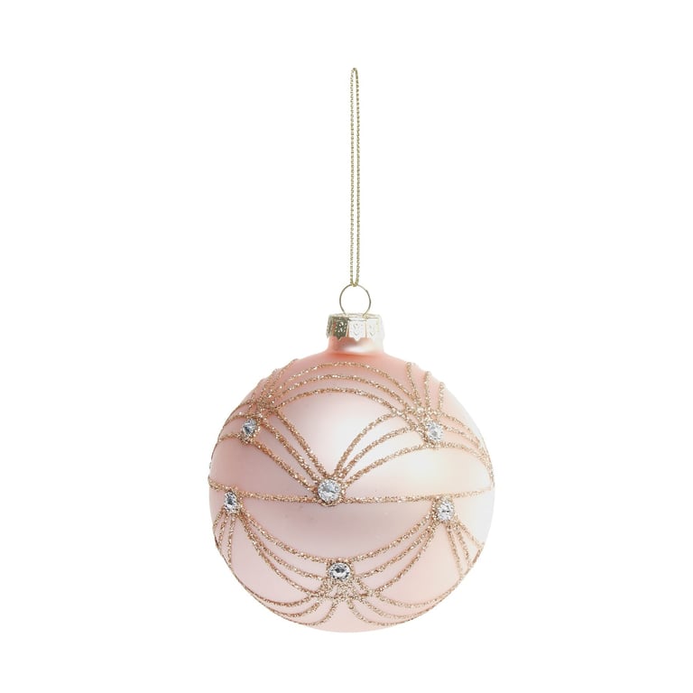 Pink Gold Glitter Swirl 8cm Glass Bauble - Party Decorations and Home Accents
