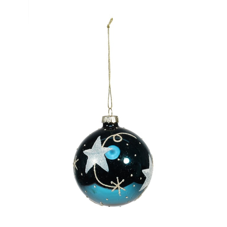 Midnight Blue Glass Star Bauble - 8cm Diameter Home Decor Ornament for Christmas Decoration