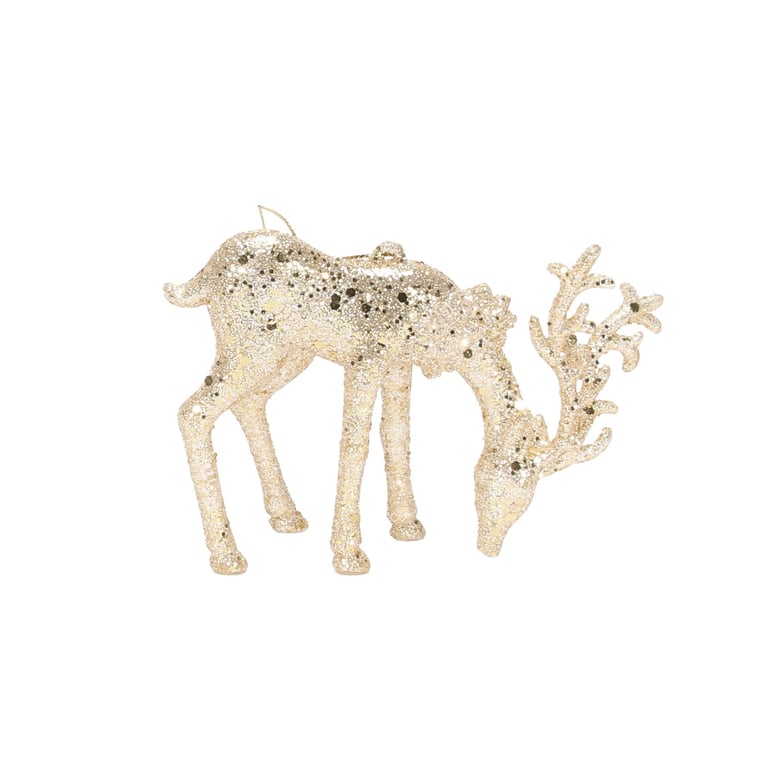 Champagne Glitter Assorted Hanging Reindeer Holiday Decorations