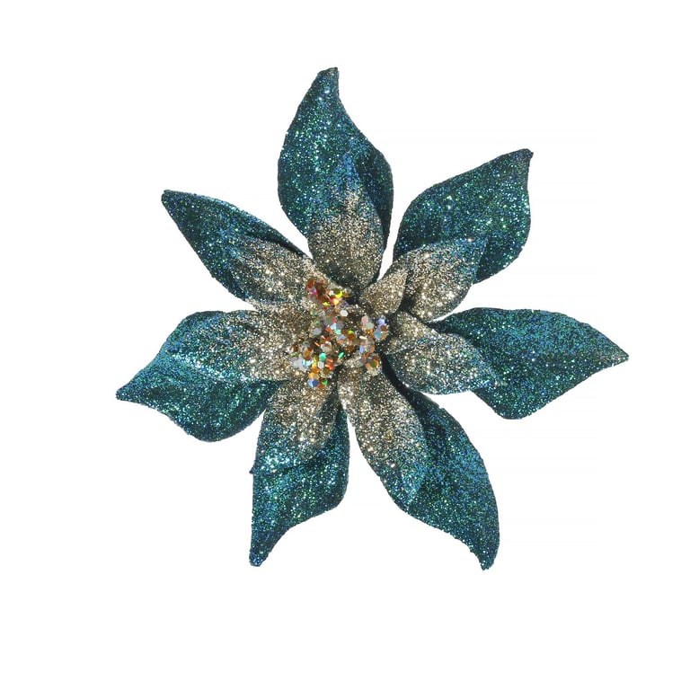 Peacock Poinsettia with Decorative Flower Clip - Holiday Home Decor