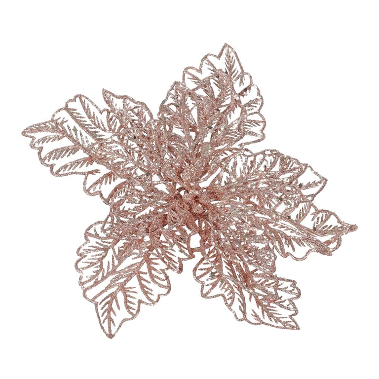Glitter Pink Poinsettia with Clip - Festive Christmas Decor for Home Garden