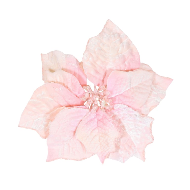 Pink Velvet Poinsettia Christmas Decoration with Clip - Holiday Home Decor Centerpiece