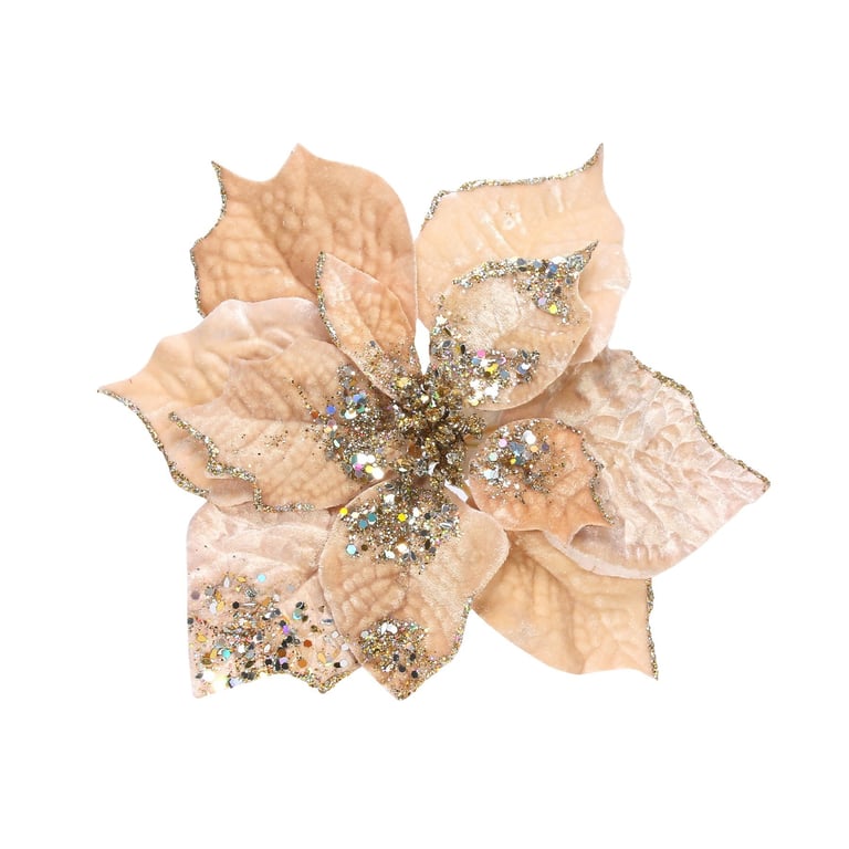 Champagne Velvet Poinsettia with Decorative Clip - 25cm Christmas Decoration