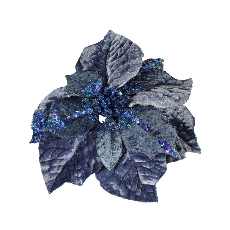 Cobalt Velvet Poinsettia Clip-on Holiday Decoration Home Decor Ornament