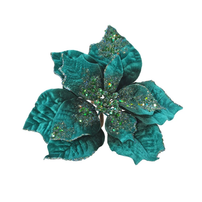 Blue Glitter Poinsettia Headpiece - Festive Christmas Hair Accessory with Clip