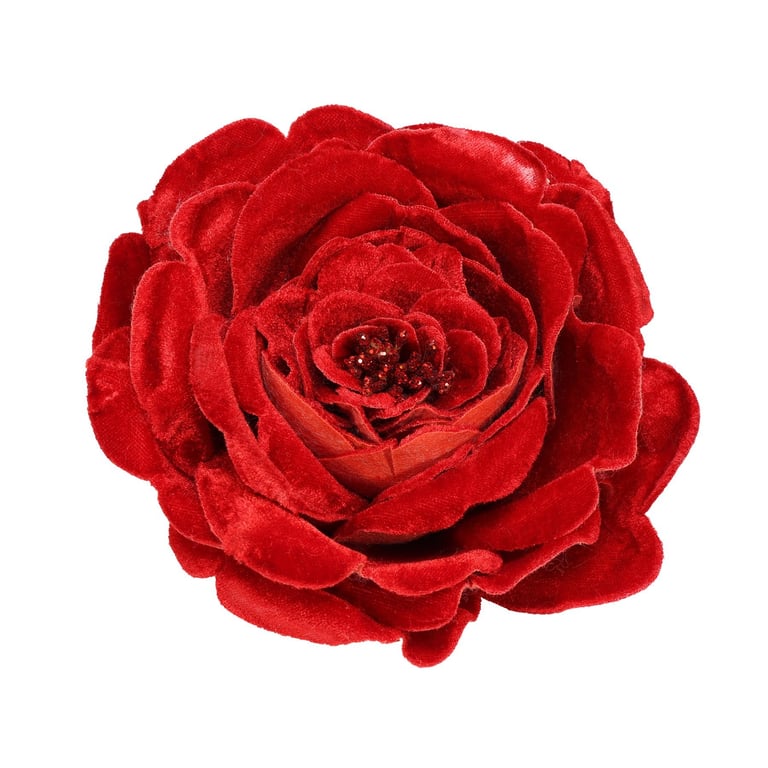 Red Velvet Rose with Vintage Clip, 15cm Floral Decoration for Home & Kitchen Decor
