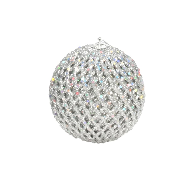 Silver Glitter and Sequin Bauble - 10cm Home Decor Decoration