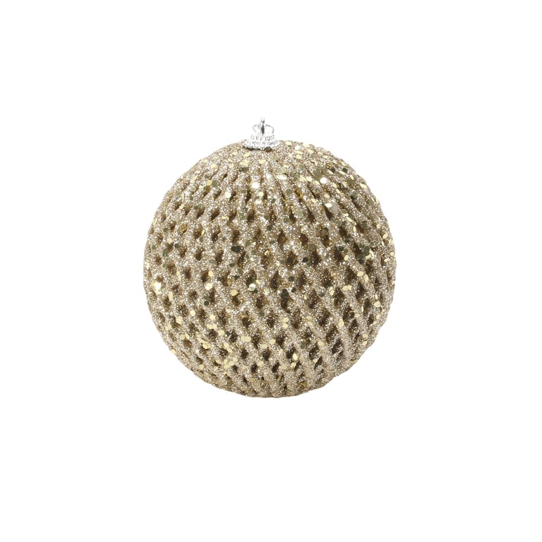 Champagne Glitter and Sequin Bauble - Sparkly 10cm Christmas Decoration