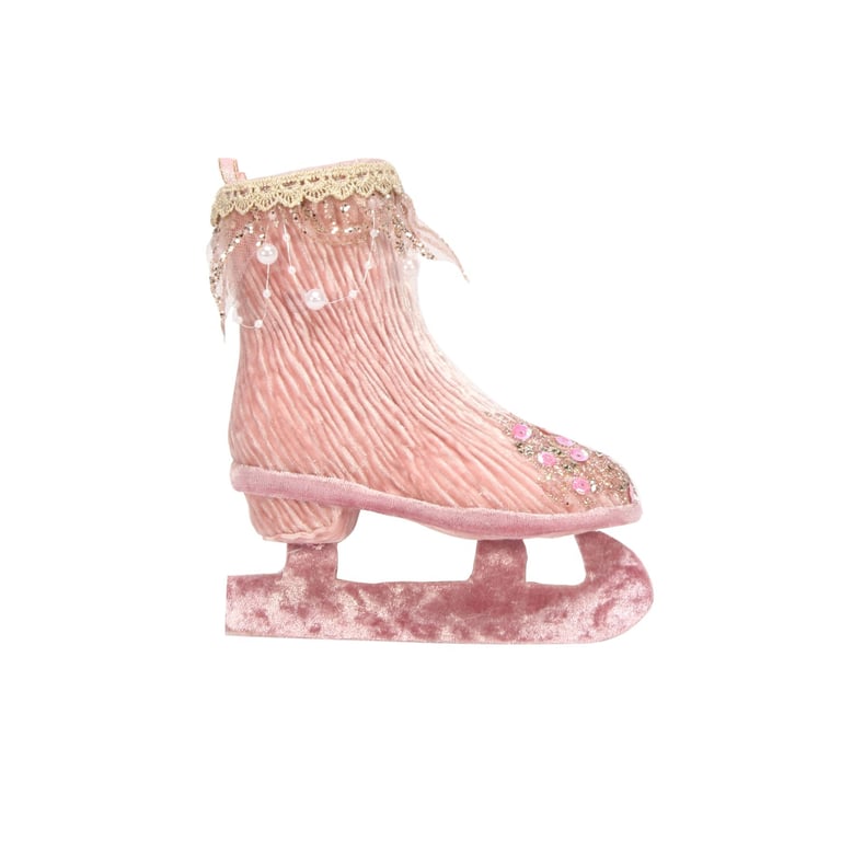 Ice Skate Hanging Pink Velvet Decoration for Home and Holiday Decor