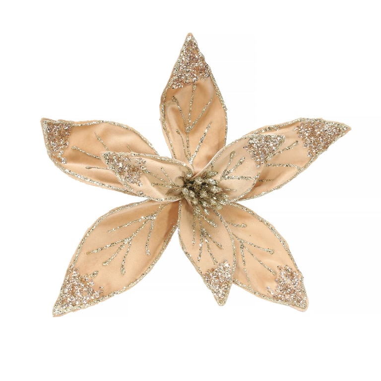 Champagne Velvet Poinsettia Organza with Clip - 20cm Diameter Plant Holder for Holiday Decor