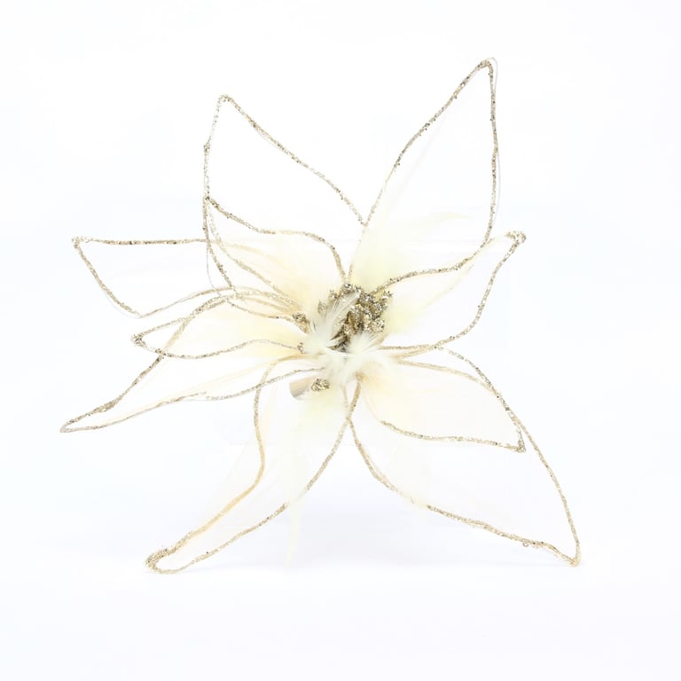 Gold Poinsettia Organza Decor with Clip - Elegant Holiday Home Decoration