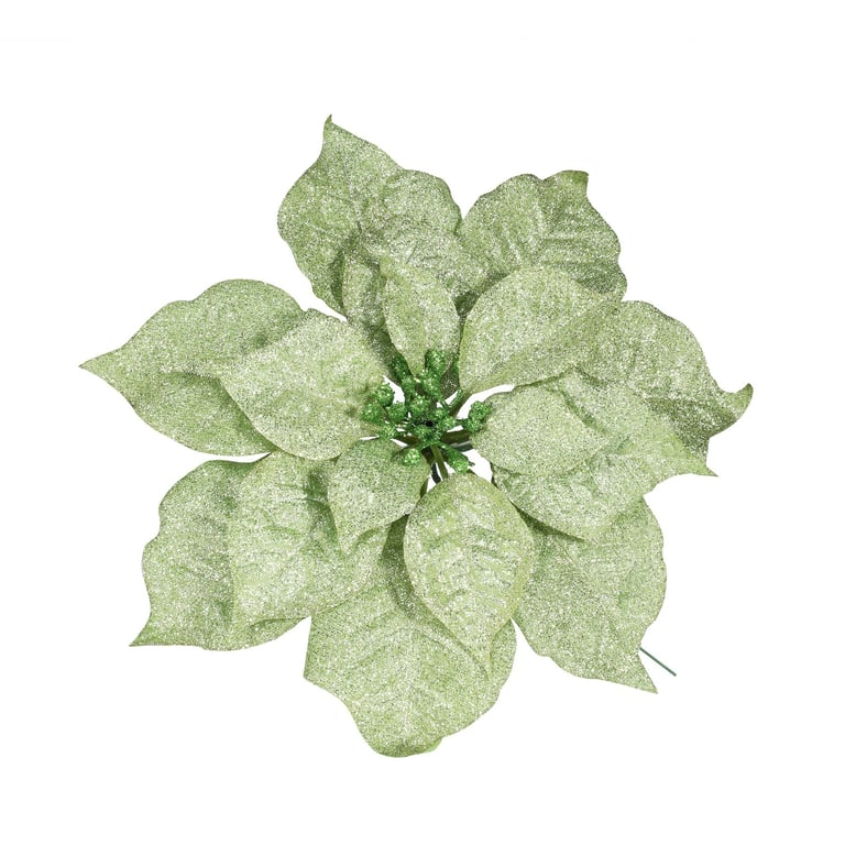 Frosted Green Poinsettia Pick - 30cm Christmas Home Decor