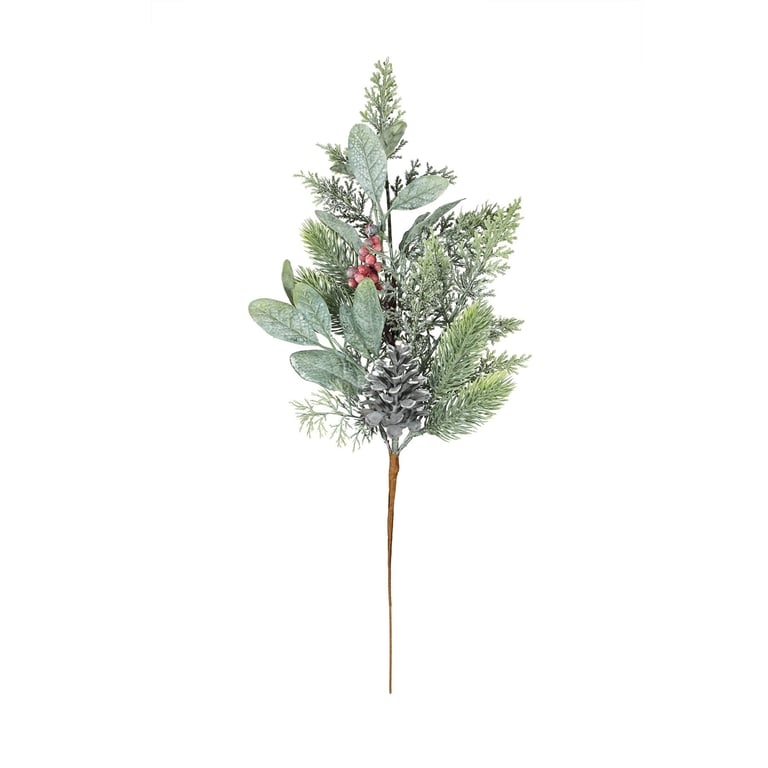 Foliage Pick with Pine Cone & Red Berries - Winter Home Decor Accent