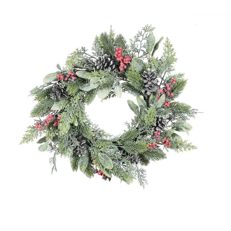 Foliage, Cone and Red Berry Wreath - 50cm Christmas Home Decor Accent