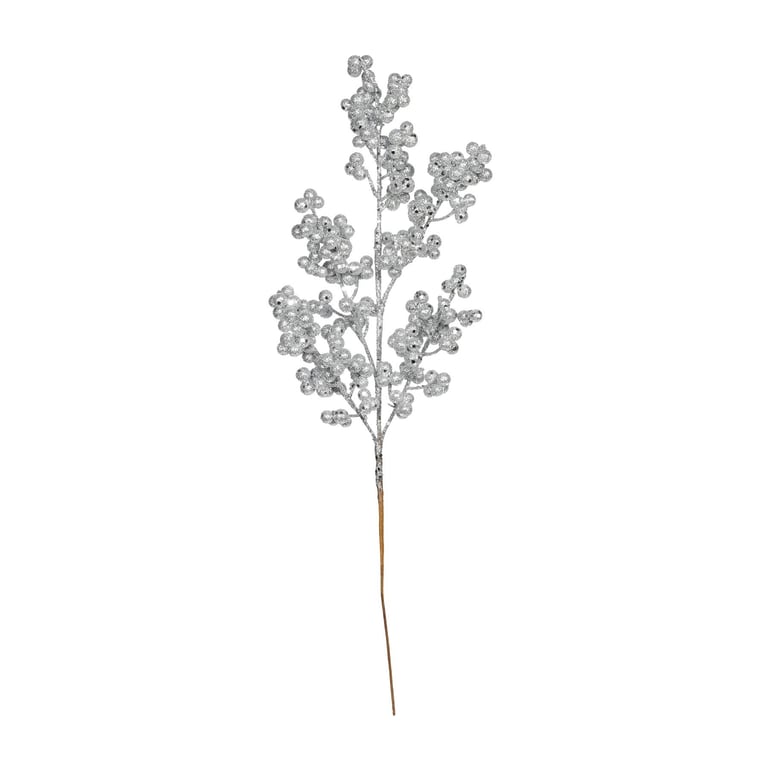 Silver Glitter Berry Stem - Festive Home Decor H47cm
