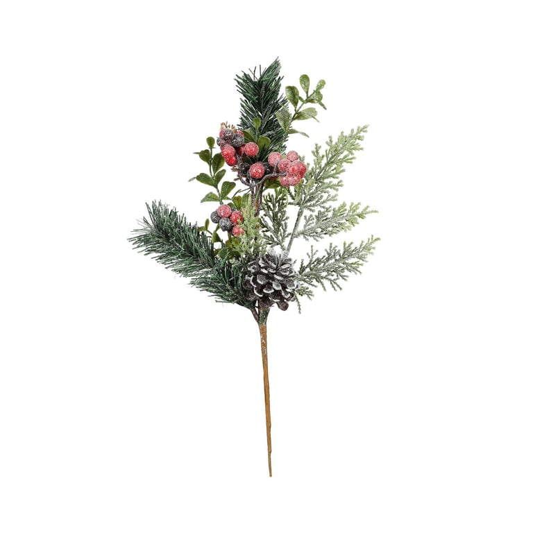 Foliage & Red Berry Cone Pick - Christmas Home Decor Centerpiece