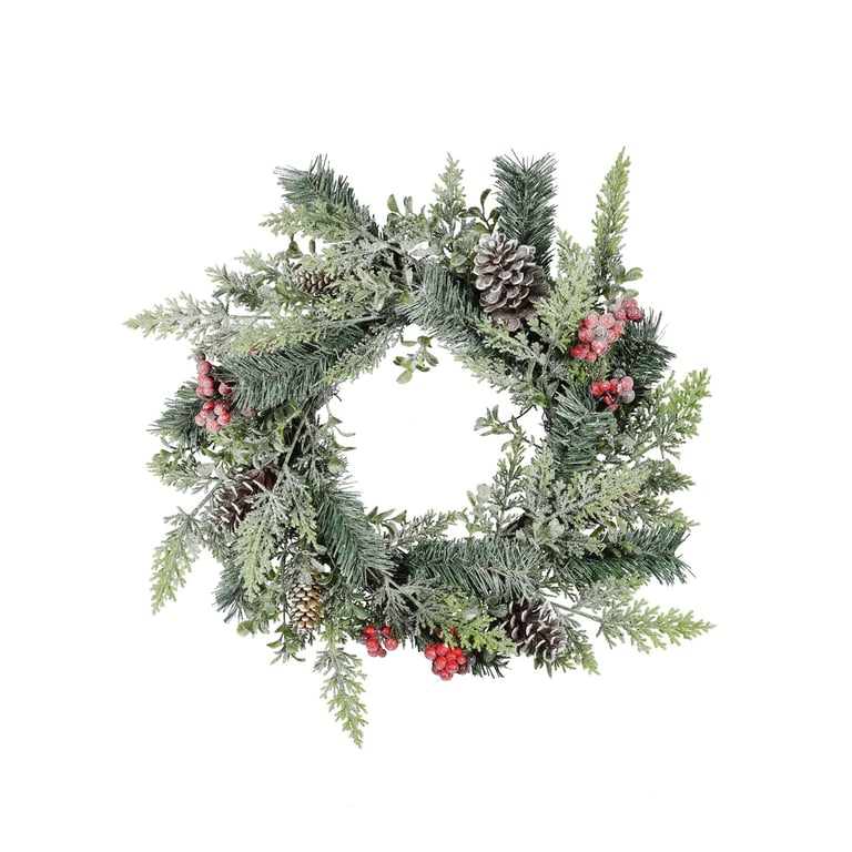 Red Berry & Cone Wreath - 50cm Christmas Holiday Home Decor Decoration
