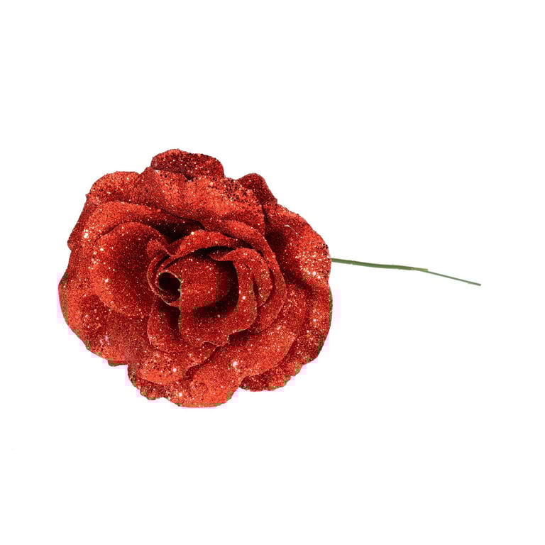 Red Glitter Rose - 21cm Dia Festival Decoration Home Decor Accent