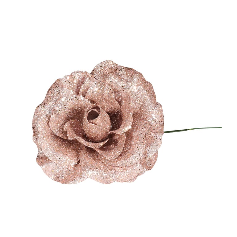 21cm Pink Rose with Glitter - Sparkly Home Decor Centerpiece