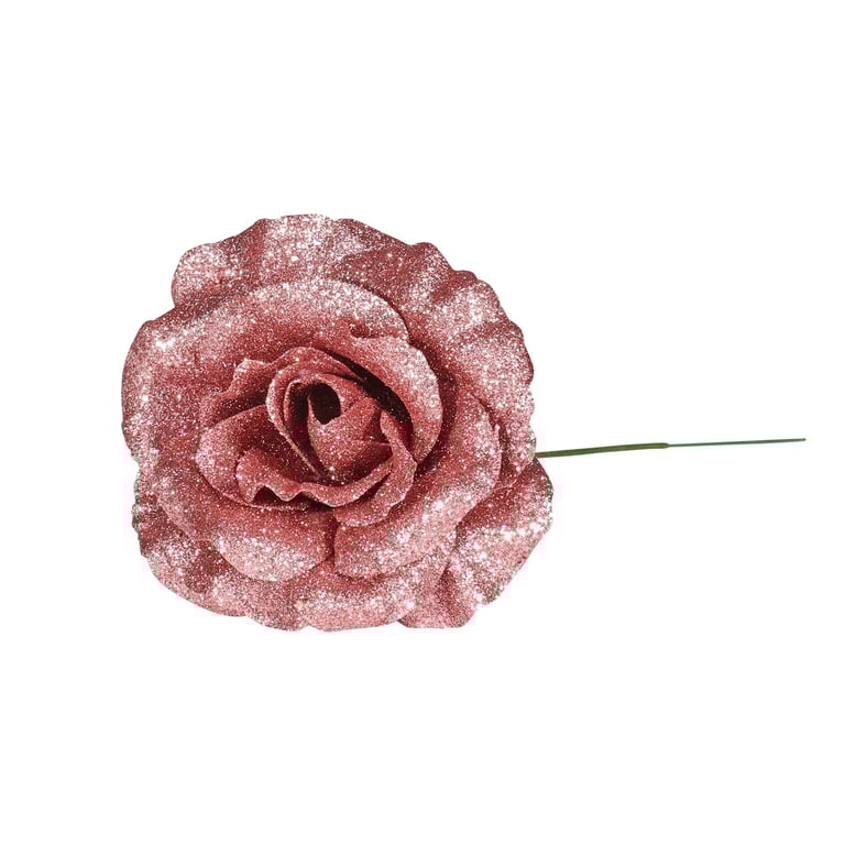 Dusty Pink Glitter Rose - Large Diameter Decorative Centerpiece, 21cm Diameter, Home and Garden Decoration