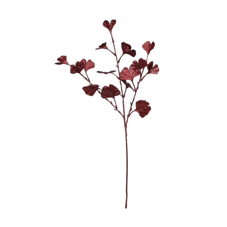 Burgundy Ginkgo Glitter Stem - Fall Home Accent Decoration, 70cm Long, Seasonal Decor for Home and Garden