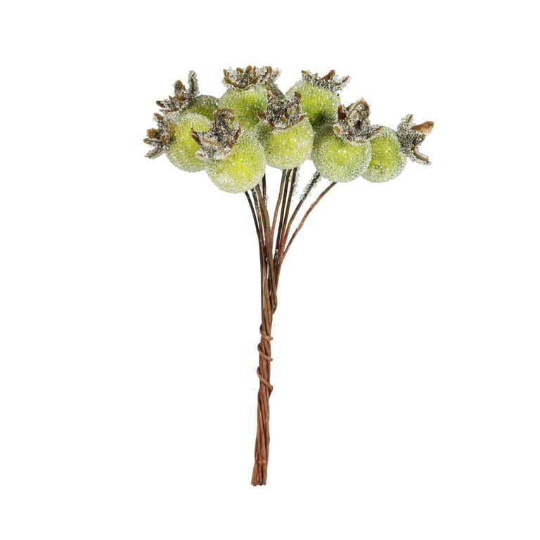 Green Frosted Berry Bunch Pick - Elegant Home Decor Accent