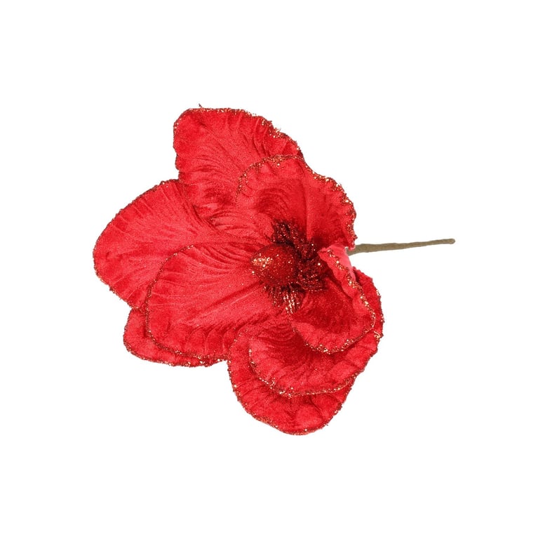 Red Velvet Magnolia Flower (20cm Diameter) - Glitter Edge Decorative Centerpiece