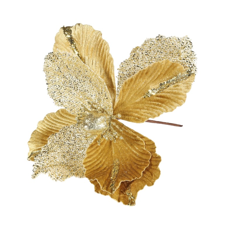 Gold Velvet Magnolia with Glitter Edge Vase - Dia26cm Home Decor Decoration