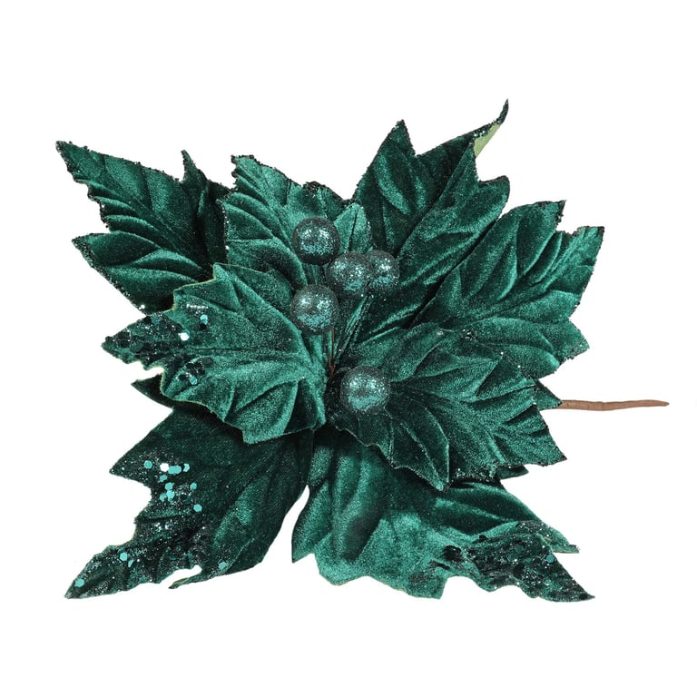 Emerald Velvet Poinsettia with Glitter Edge - 28cm Holiday Decoration Plant
