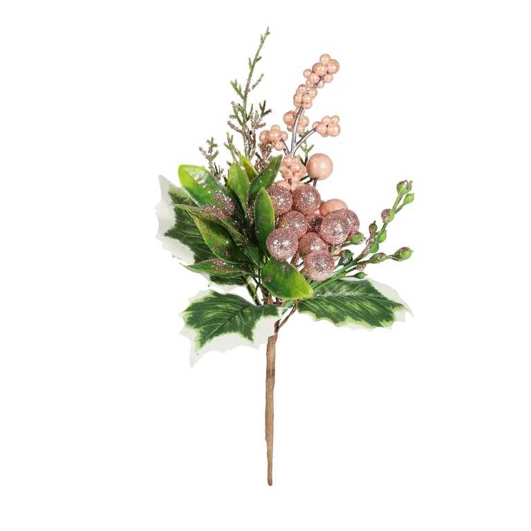 Pink Berry and Foliage Pick - H22cm Home Decor Garden Decoration Basket