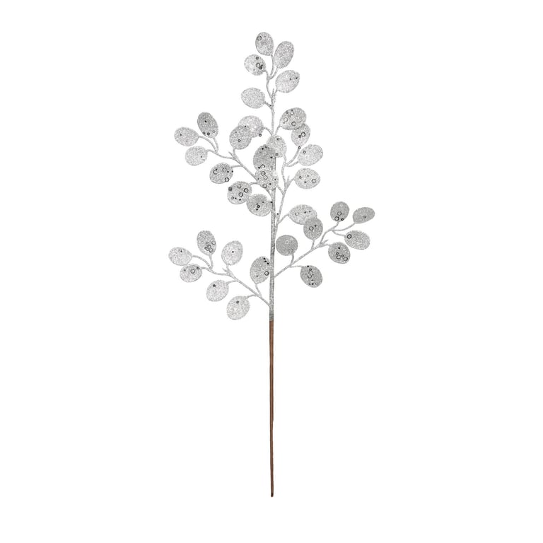 Silver Glitter Eucalyptus Stem - 60cm Decorative Branch for Home and Garden Decoration