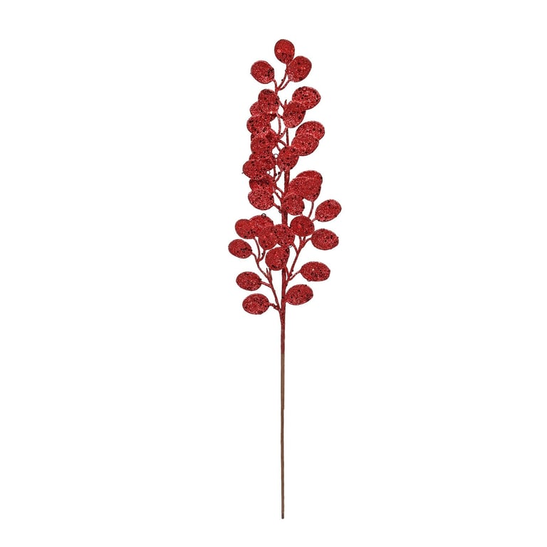 Red Glitter Eucalyptus Stem - Festive Home Decor & Christmas Garland
