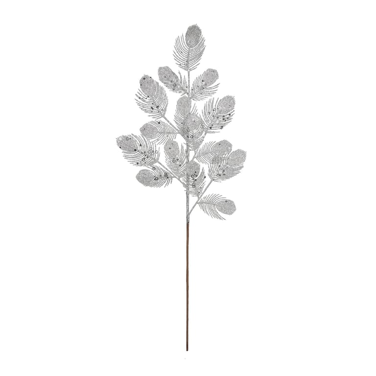 Silver Glitter Feather Spray - 70cm Party Decoration and Home Decor Item