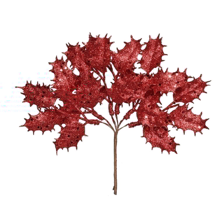 Red Glitter Holly Pick - Festive Home Decor Accent, 20cm Christmas Decoration