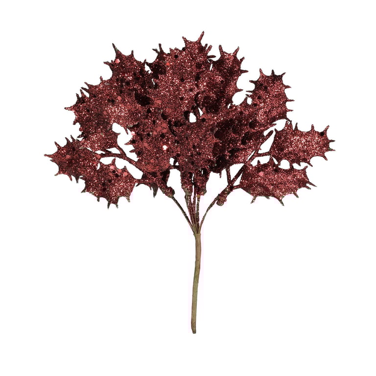 Burgundy Glitter Holly Pick - Festive Holiday Decorations for Home Decoration