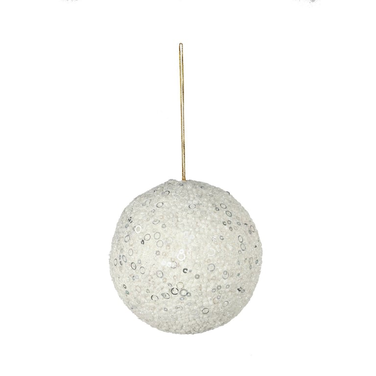 Winter Wonderland 12cm White Glitter Bauble - Festive Home Decoration Ornament