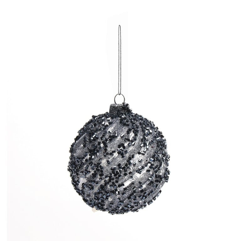 Midnight Blue Sequin Glass Bauble - Elegant Home Decor Christmas Decoration Ornament