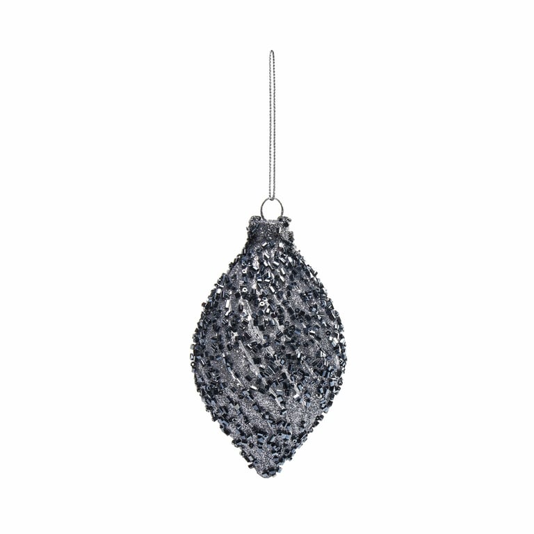 Midnight Blue Sequin Teardrop Glass Bauble - Festive Home Decoration Ornament