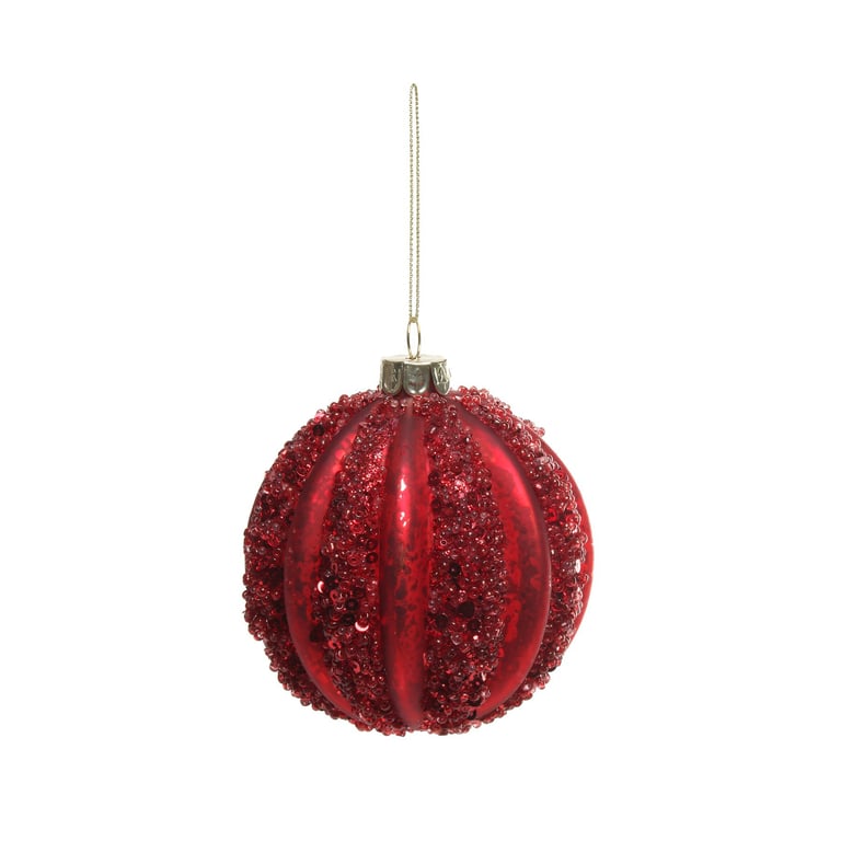 Red Glass Bauble with Red Band - Elegant Home Decor Christmas Ornament
