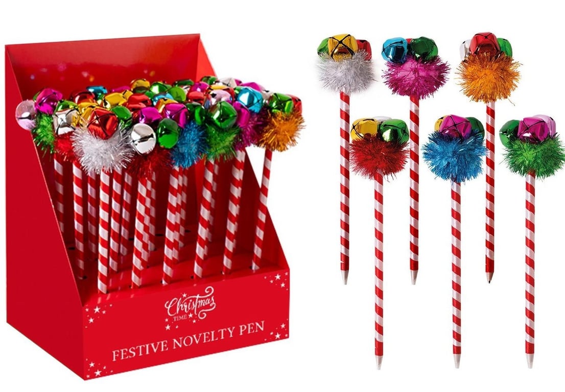 Assorted Jingle Bells Pen - Festive Holiday Writing Tool and Christmas Decorations Accessory