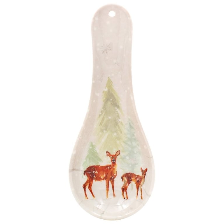 Winter Forest Spoon Rest - Rustic Kitchen Utensil Holder for Cast Iron Pans and Home Decor