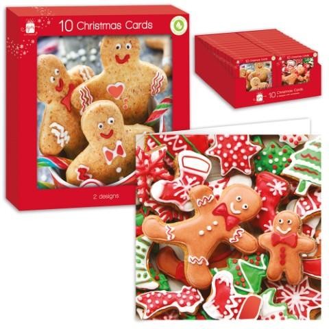 Ginger Bread Christmas Cards - 10 Piece Festive Card Pack with Gingerbread Design